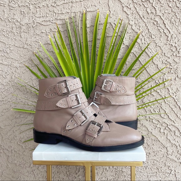 TOPSHOP NWOT Taupe Gray Tan Studded Buckle Amelia Paige Combat Boots Booties 40 - Picture 5 of 11